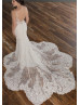 Beaded Ivory Lace Tulle Pearl Deep V Buttons Back Wedding Dress